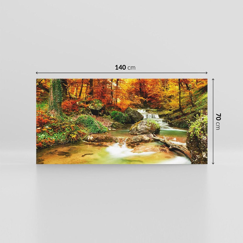 Obraz na płótnie 140x70 - Idylliczny las z bujnym strumykiem - las, drzewa