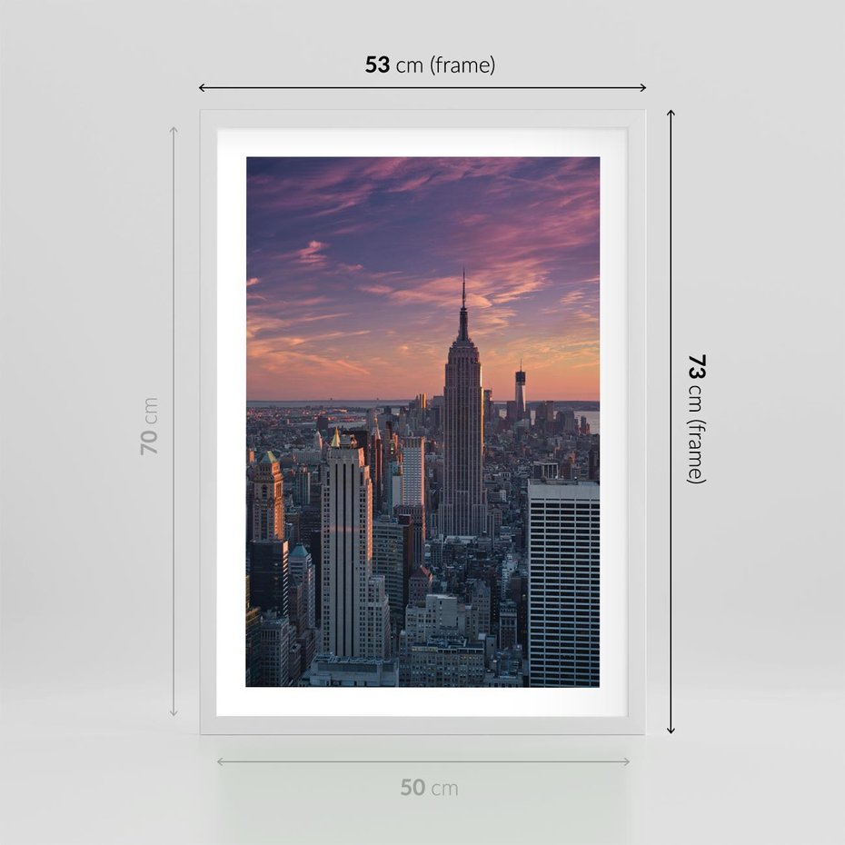 Plakat w ramie 50x70 - Nowy Jork - Błyskawice Manhattanu - Nowy Jork, Manhattan - rama biała