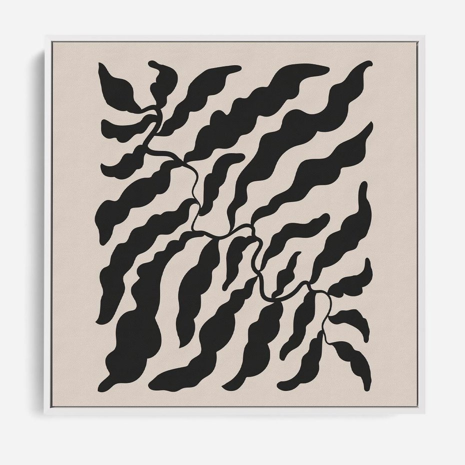 Obraz w ramie 80x80 - Księga Odbić - abstrakcyjne liśćie, roślinne motywy - rama biała