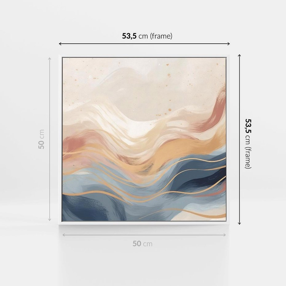 Obraz w ramie 50x50 - Ukojenie Współczesności - abstrakcyjne fale, gładkie linie - rama biała