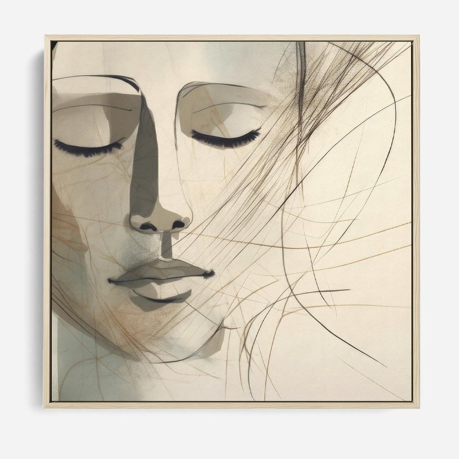 Obraz w ramie 80x80 - Tylko Zamknij Oczy - twarz kobiety, zamknięte oczy - rama drewno