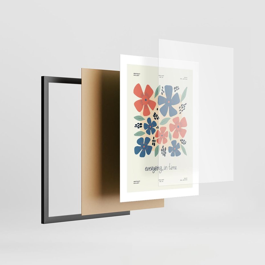 Plakat w ramie 30x40 - Kształtując Marzenia - kwiaty, nowoczesna abstrakcja - rama czarna