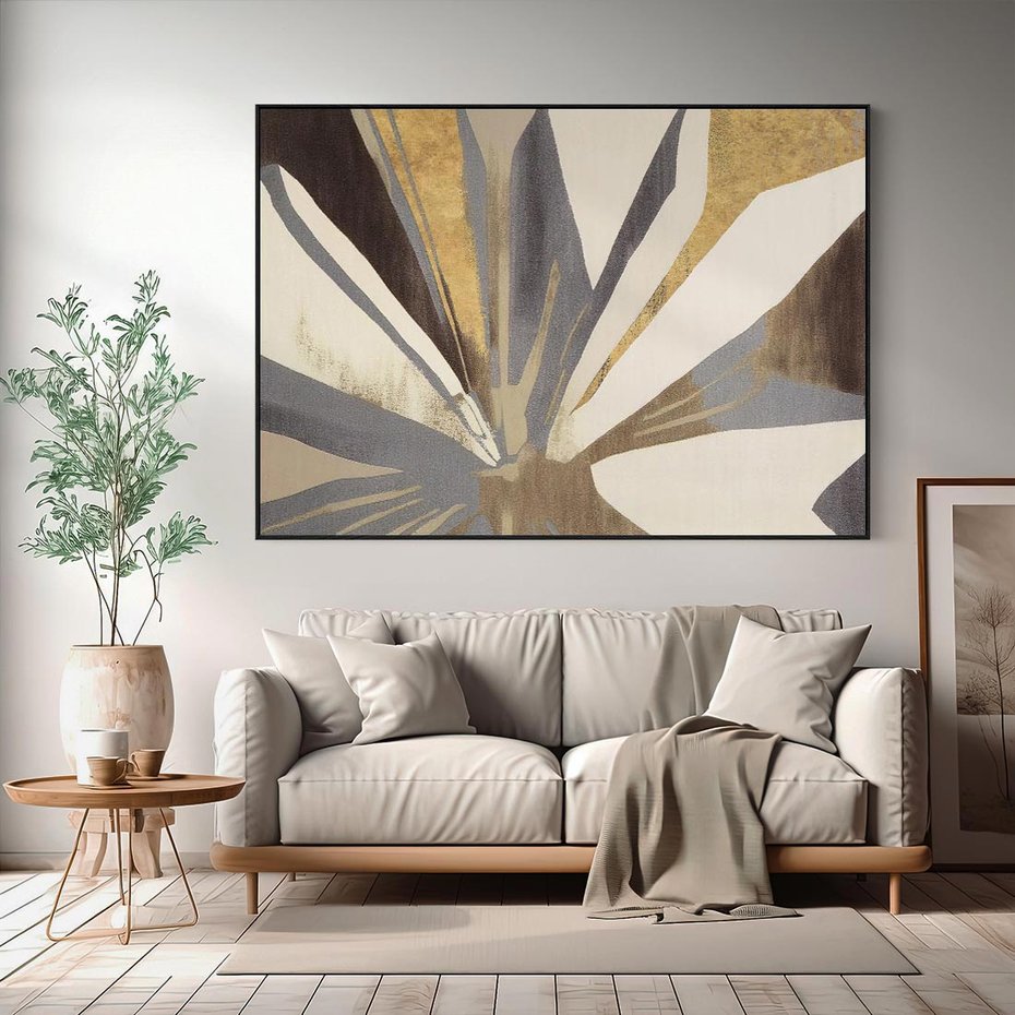 Obraz w ramie 100x70 - Szept roślinnych emocji - olejna abstrakcja, złoto i brąz - rama czarna