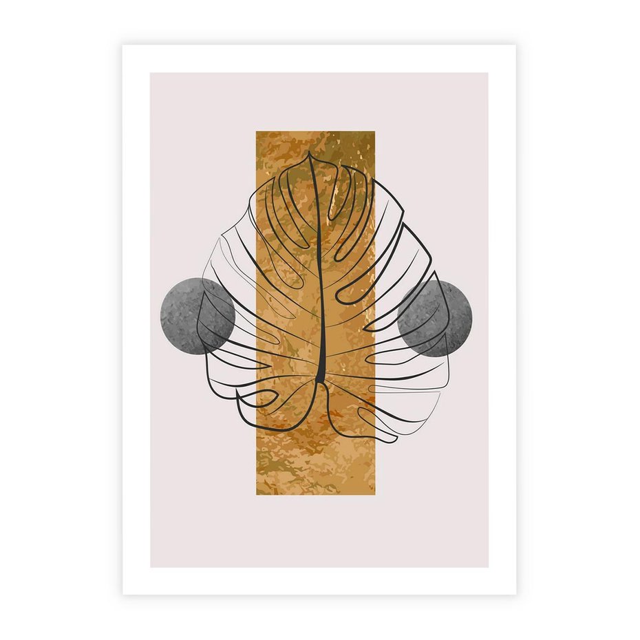 Plakat bez ramy 50x70 - Minimalistyczna Monstera: Złoty Prostokąt - liść monstery, minimalizm