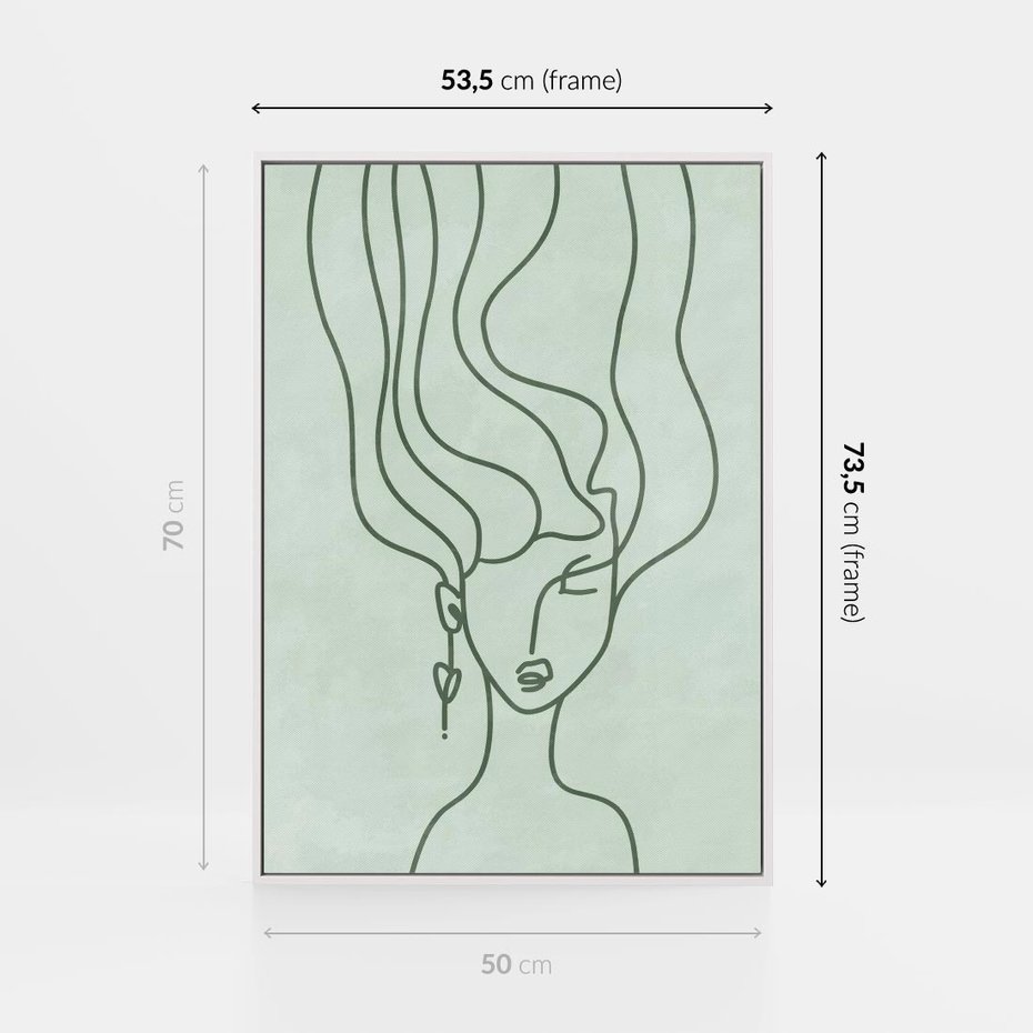 Obraz w ramie 50x70 - Spokojne Objęcia Natury - abstrakcja, zielony szkic - rama biała