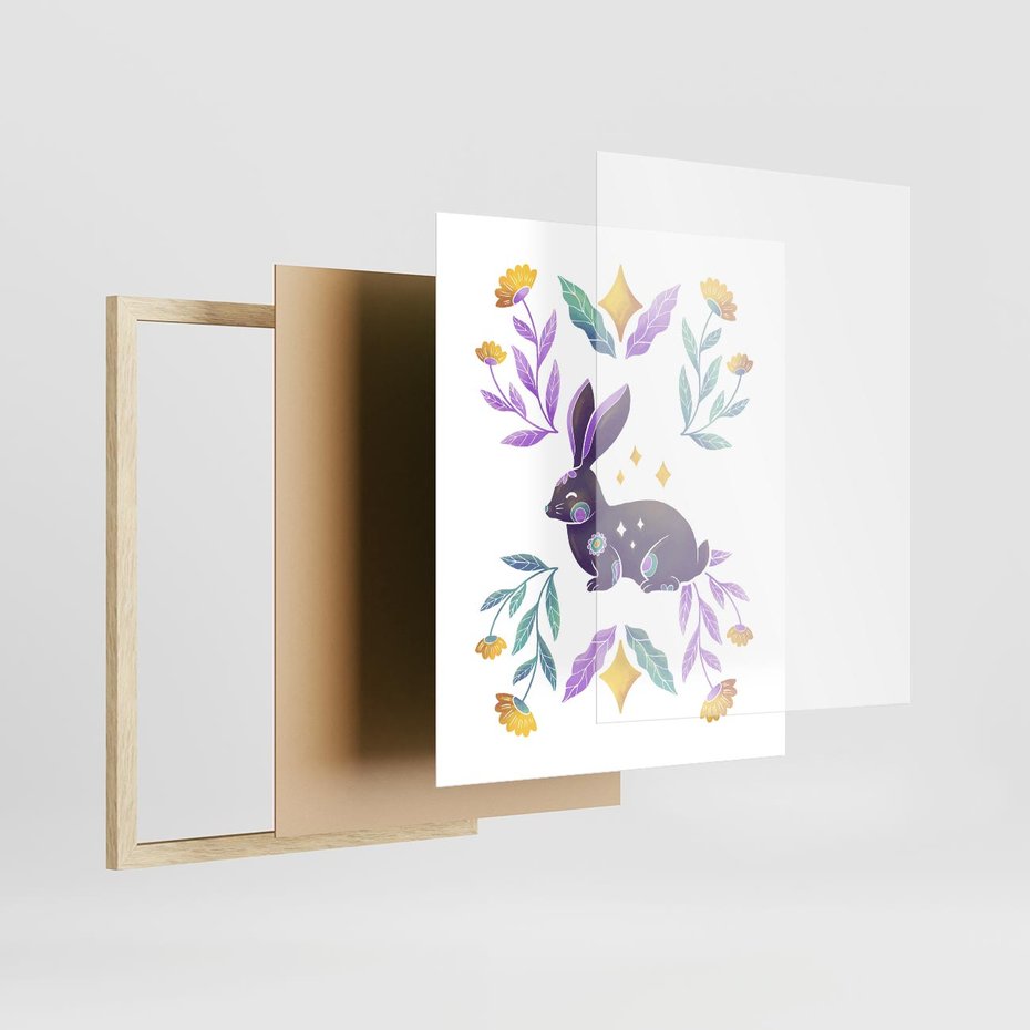 Plakat w ramie 40x50 - Boho Wiatr - boho plakat, królik - rama drewno