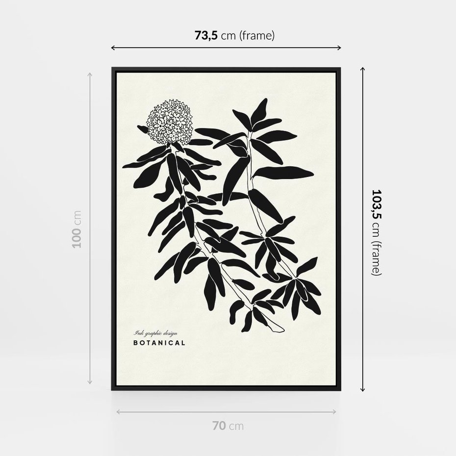 Obraz w ramie 70x100 - Szept kwiatowej wyobraźni - czarno biała grafika, roślinność - rama czarna