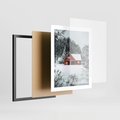 Plakat w ramie 40x50 - Domek w Górach Pokryty Śniegiem - domek w górach, śnieg - rama czarna