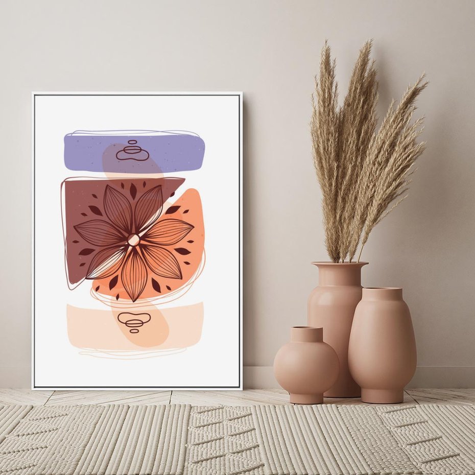 Obraz w ramie 80x120 - Kwiatowa Oaza - abstrakcyjna sztuka, plamy - rama biała