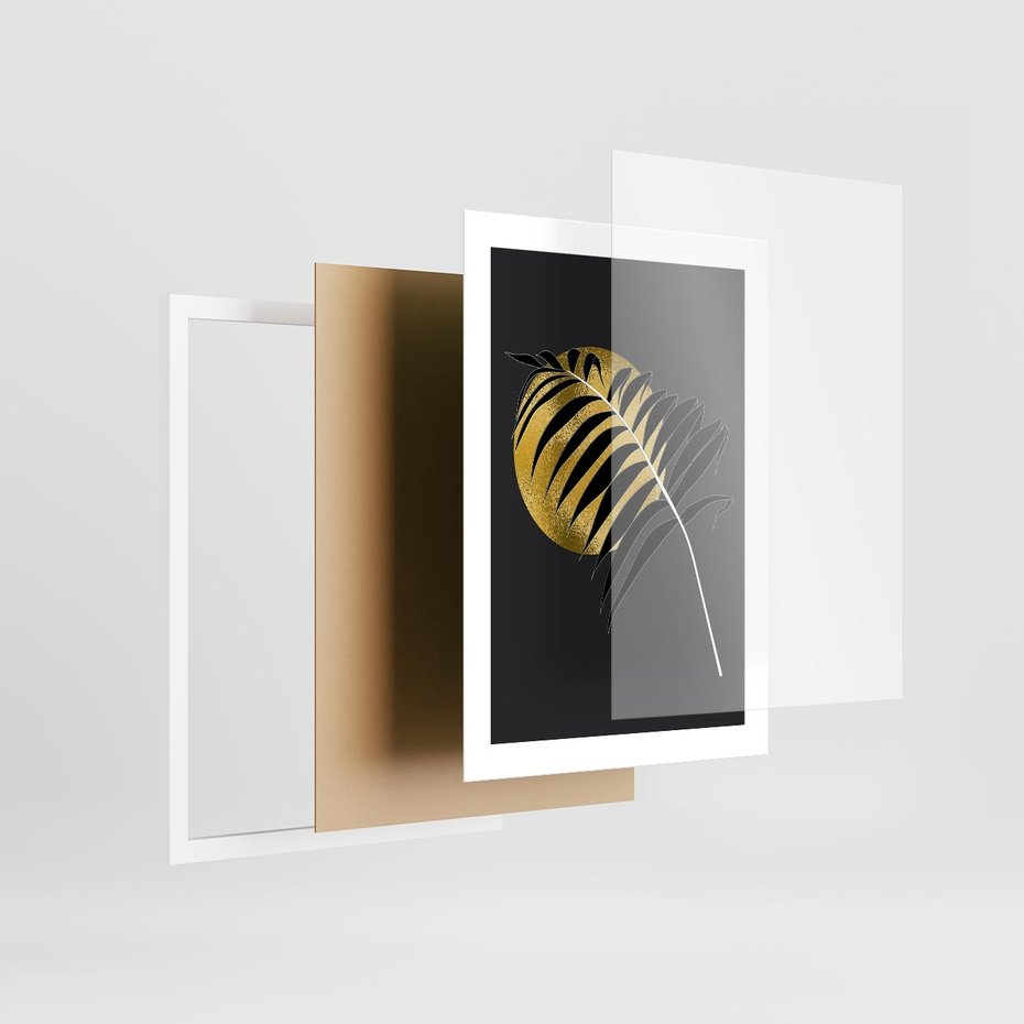 Plakat w ramie 30x40 - Egzotyczna Elegancja - palma, na czarnym tle - rama biała