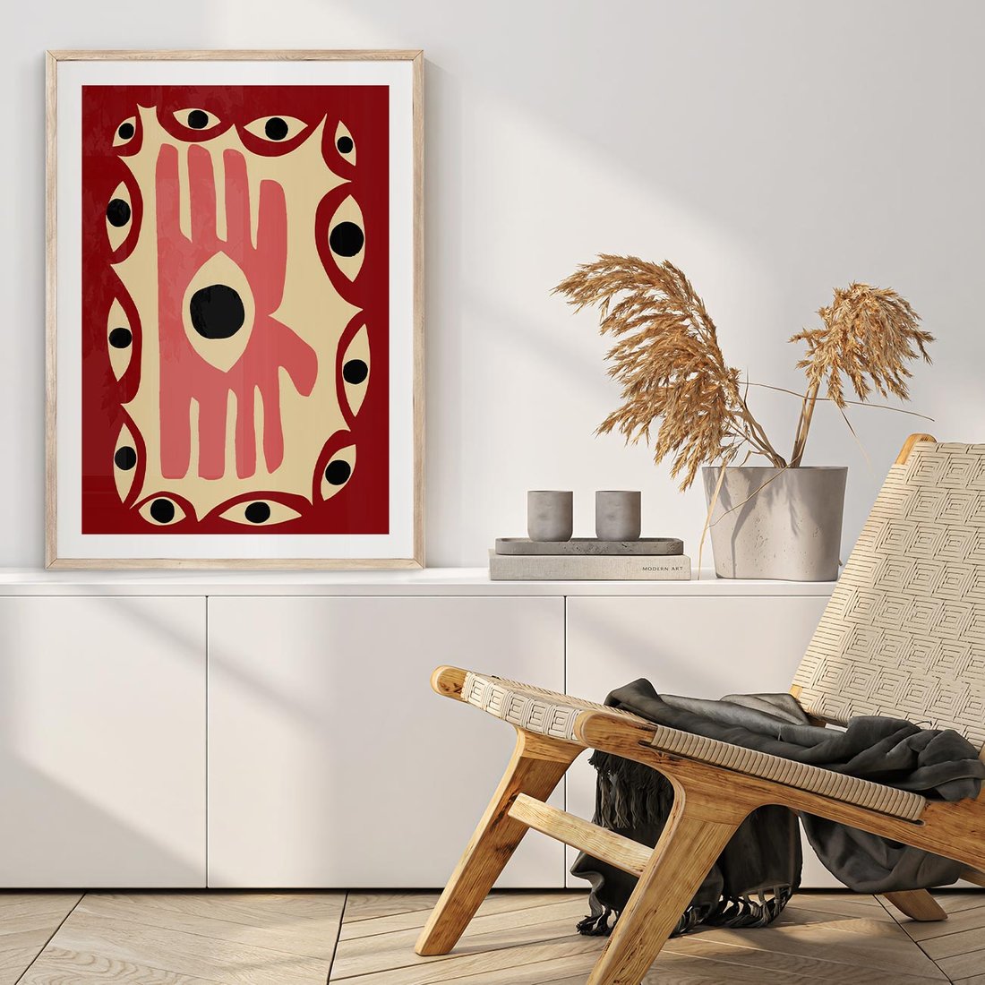 Plakat w ramie 50x70 - Migotliwe Kształty - abstrakcyjny obraz, boho styl - rama drewno