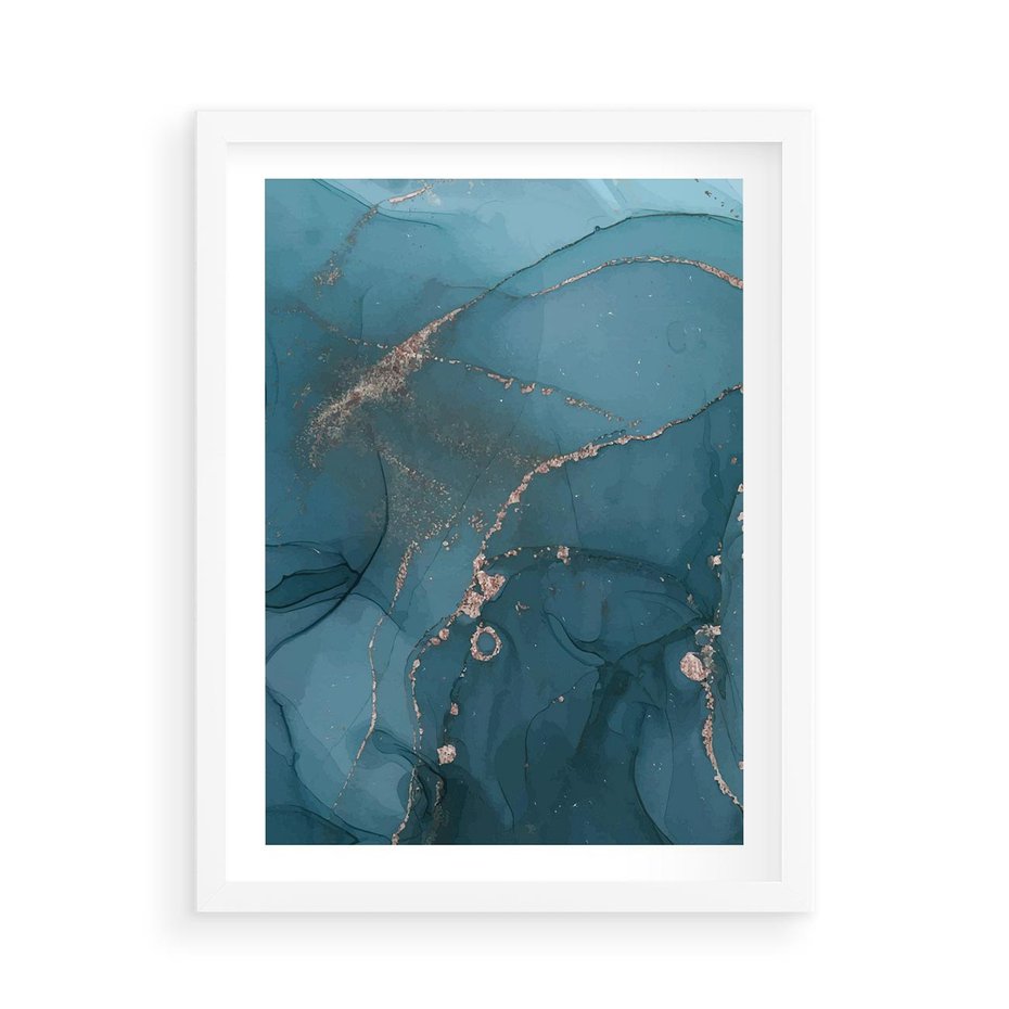 Plakat w ramie 50x70 - Marmurowa Elegancja: Kolory Oceanu - marmur, kolory oceanu - rama biała