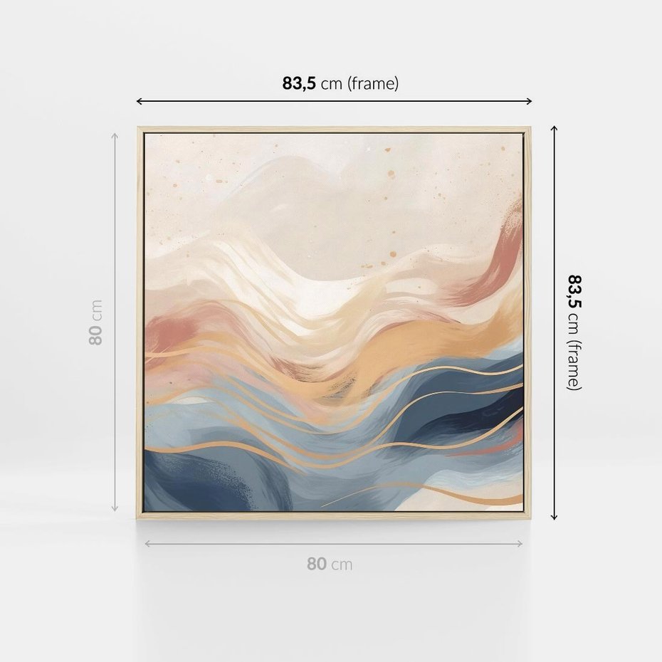 Obraz w ramie 80x80 - Ukojenie Współczesności - abstrakcyjne fale, gładkie linie - rama drewno