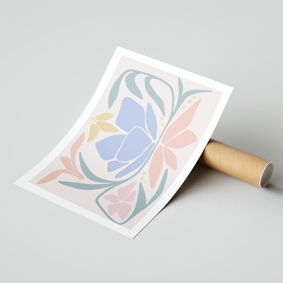 Plakat bez ramy 50x70 - Pastele Kwiatowych Plam - pastelowe kwiaty, na beżowym tle