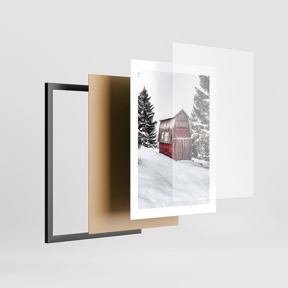 Plakat w ramie 30x40 - Domek w Śnieżnych Górach - domek, góry - rama czarna