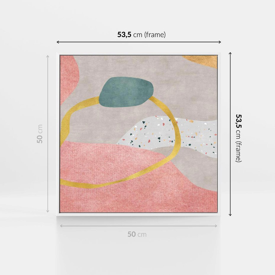 Obraz w ramie 50x50 - Ekspresja w ruchu pędzla - abstrakcja, połączenie kształtów - rama biała