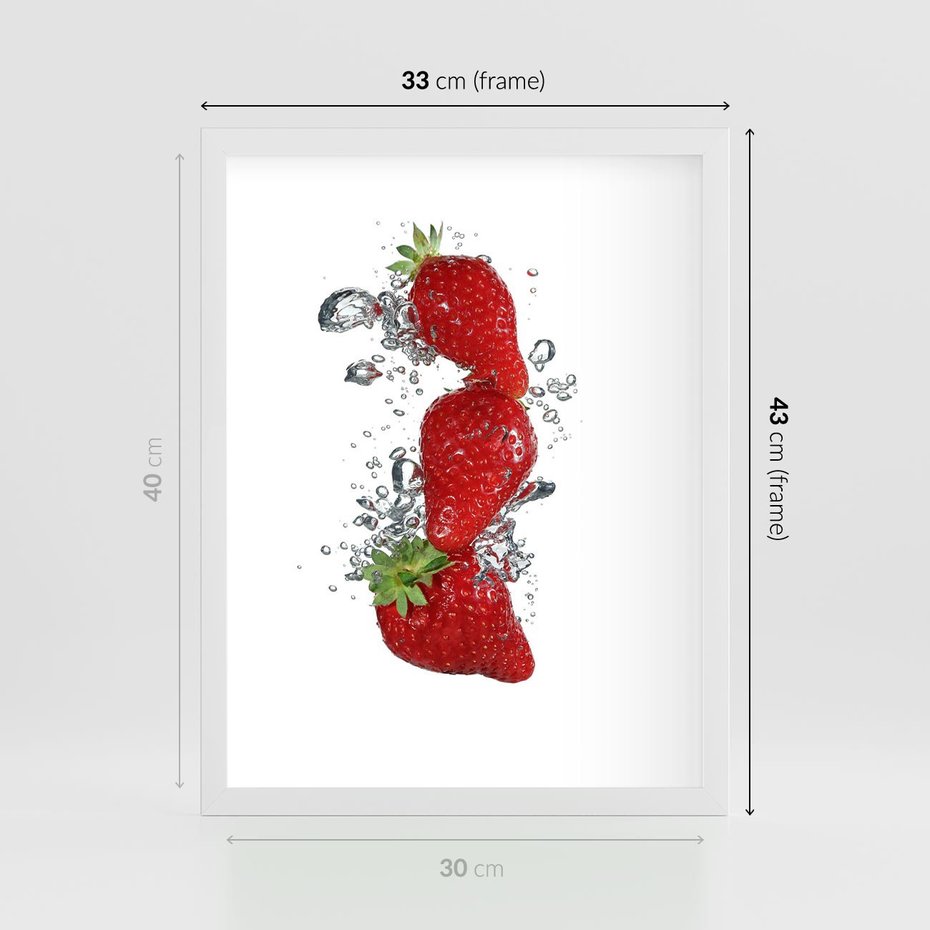 Plakat w ramie 30x40 - Aromatyczne truskawki w pełnym rozkwicie - truskawki, owoce - rama biała