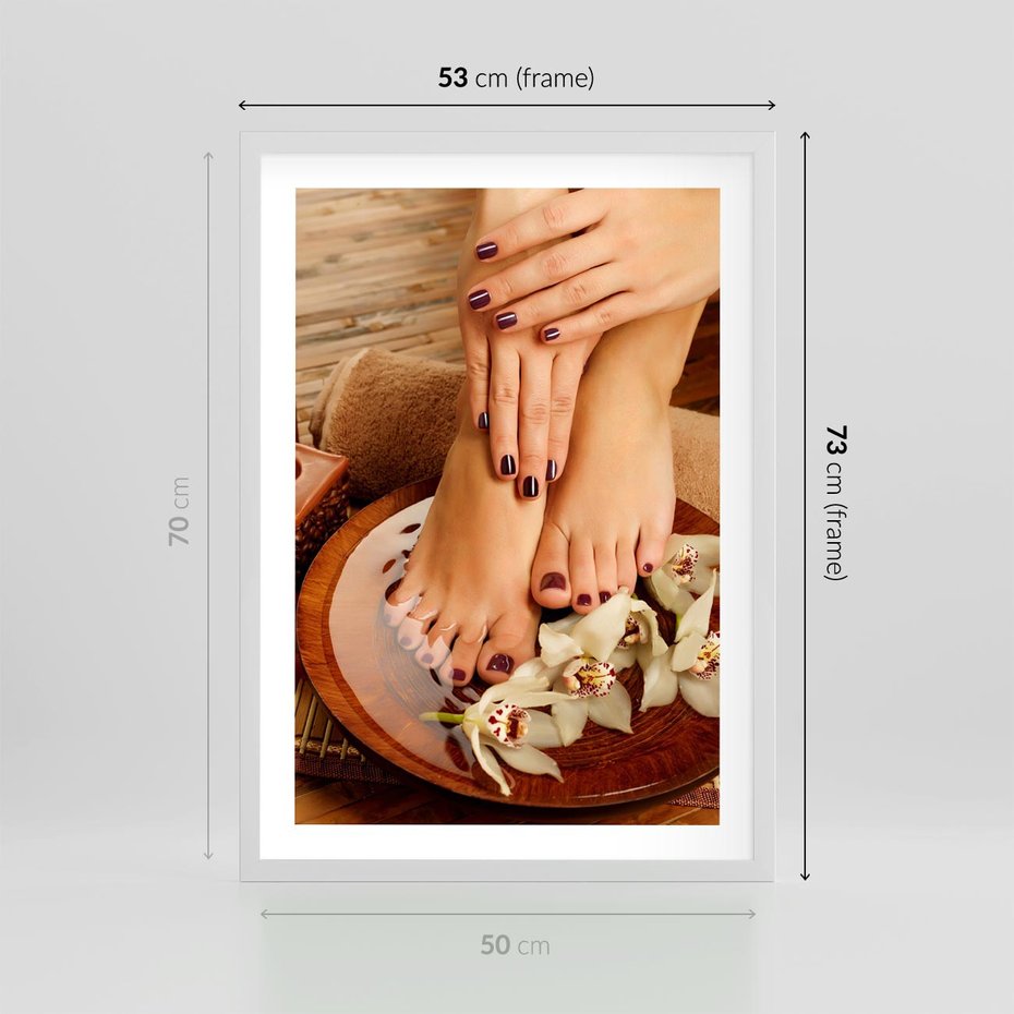 Plakat w ramie 50x70 - Relaksujące Spa i Perfekcyjny Manicure - spa, paznokcie - rama biała