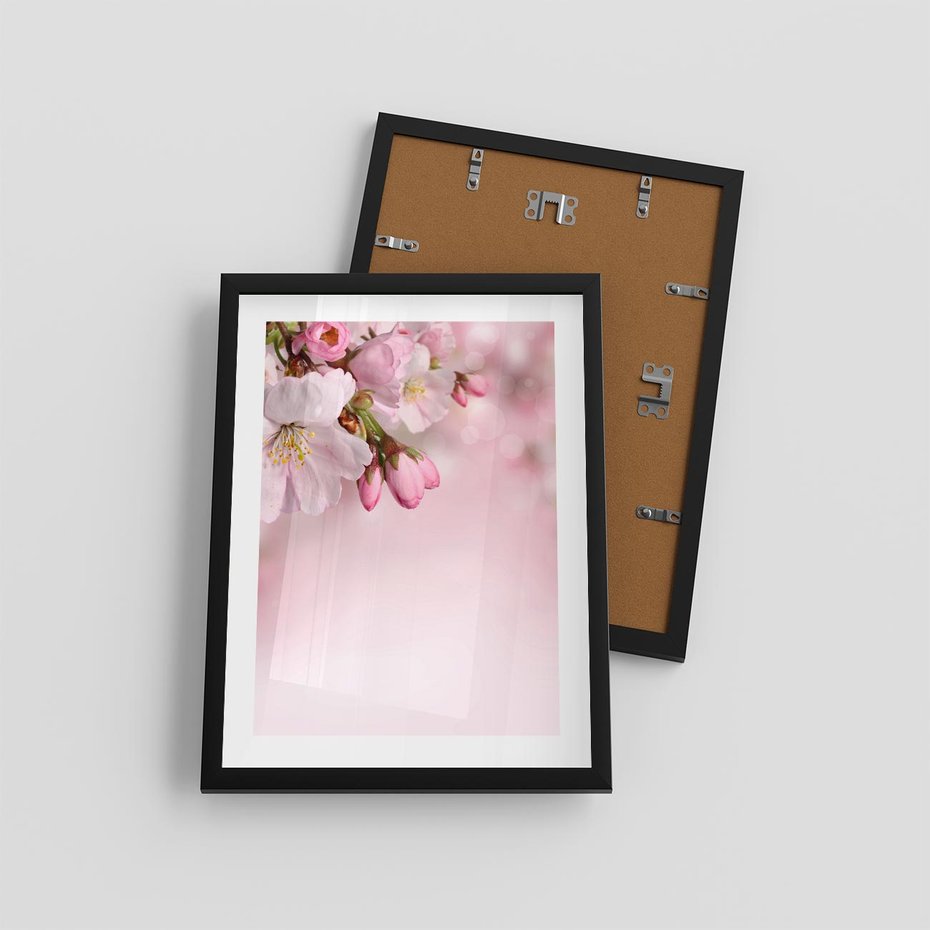 Plakat w ramie 30x40 - Kwitnąca wiśnia: delikatność natury - kwitnąca, wiśnia - rama czarna