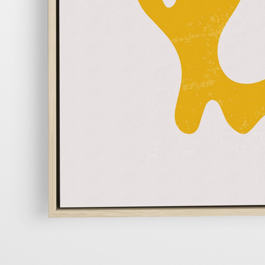 Obraz w ramie 50x70 - Abstrakcyjna Synergia - abstrakcyjna żółta forma, minimalizm - rama drewno