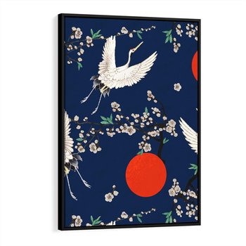 Obraz w ramie 70x100 - Japońskie Żurawie Indygo - sztuka japońska, japonia - rama czarna