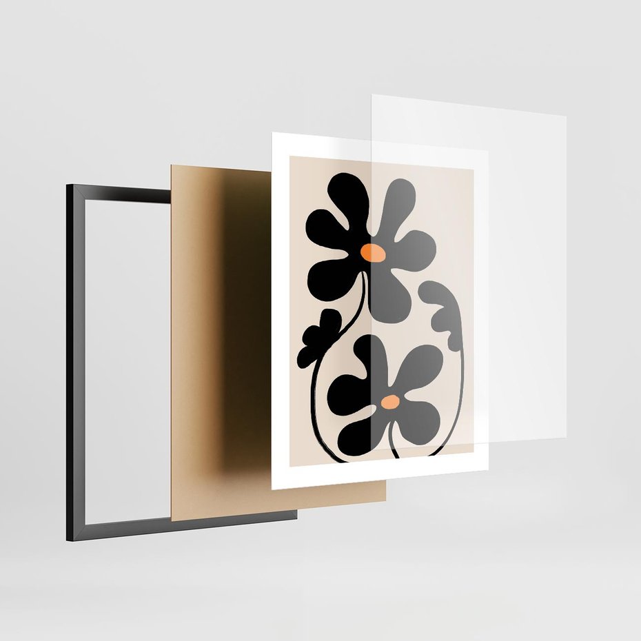 Plakat w ramie 40x50 - Wyjątkowość Boho - minimalistyczny abstrakcyjny obraz, prymitywne kwiaty - rama czarna