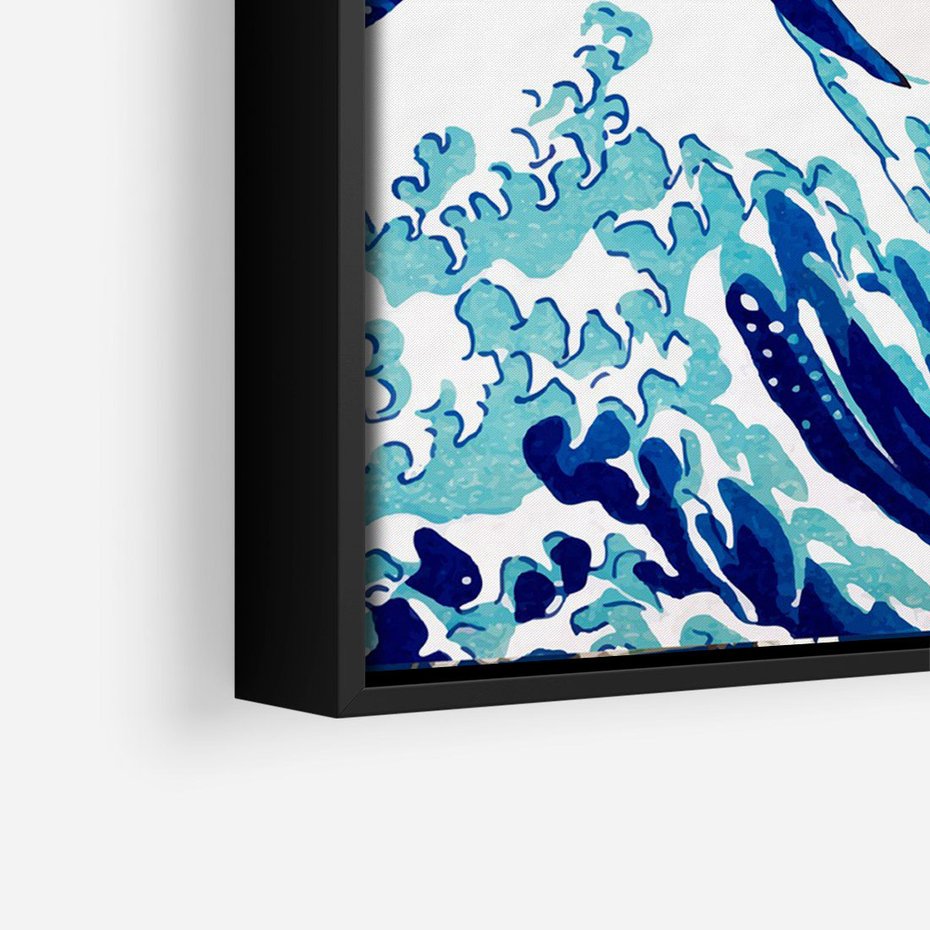 Obraz w ramie 50x70 - Fala Japandi - wielka fala w Kaganawie, obraz Hokusai - rama czarna