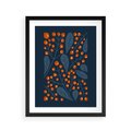 Plakat w ramie 40x50 - Symfonia liści i owoców - granatowe tło, pomarańczowe owoce jarzębiny - rama czarna