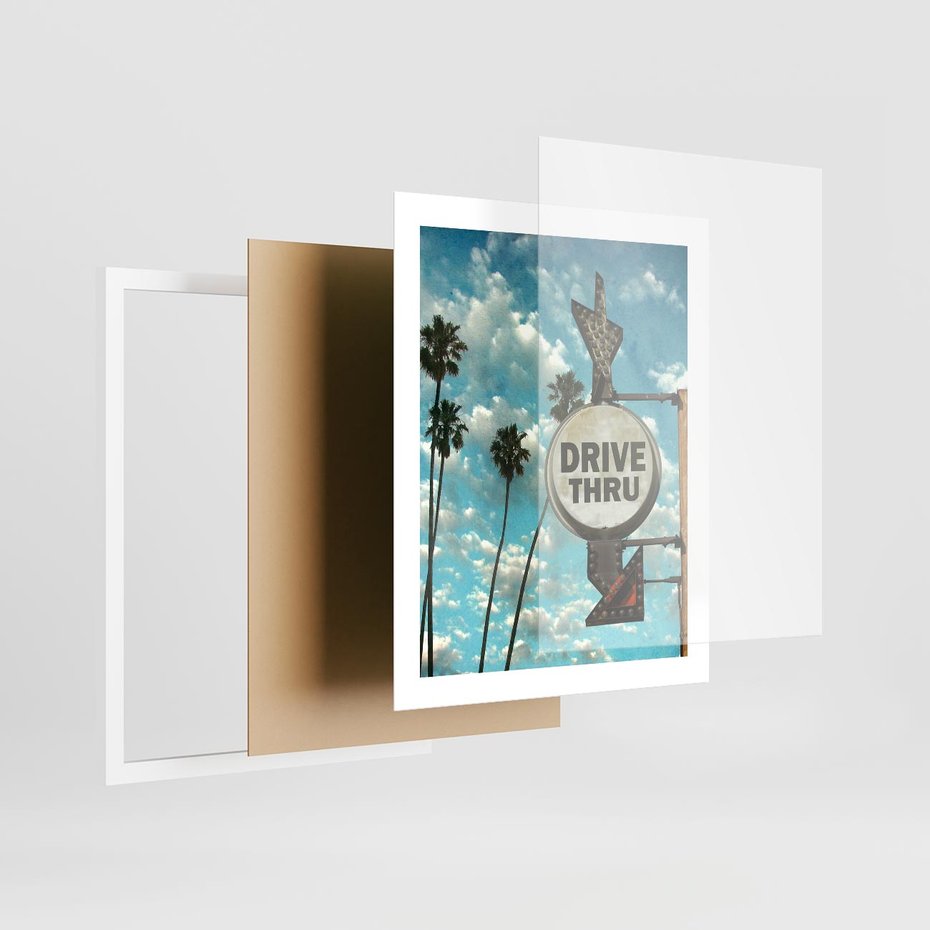 Plakat w ramie 40x50 - Znaki Palm: Relaksująca Oaza - znak, palmy - rama biała