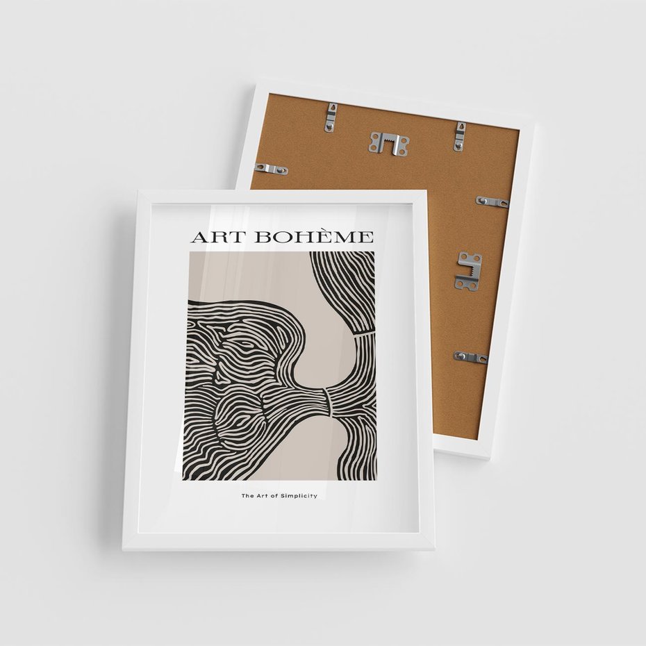 Plakat w ramie 40x50 - Wewnętrzne Zagadki Kształtów - sztuka minimalizmu, biało czarna rycina - rama biała