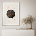 Plakat w ramie 30x40 - Impulsy Kreatywności - abstrakcyjna czarna plama, rozsiane pomarańczowe kropki - rama drewno