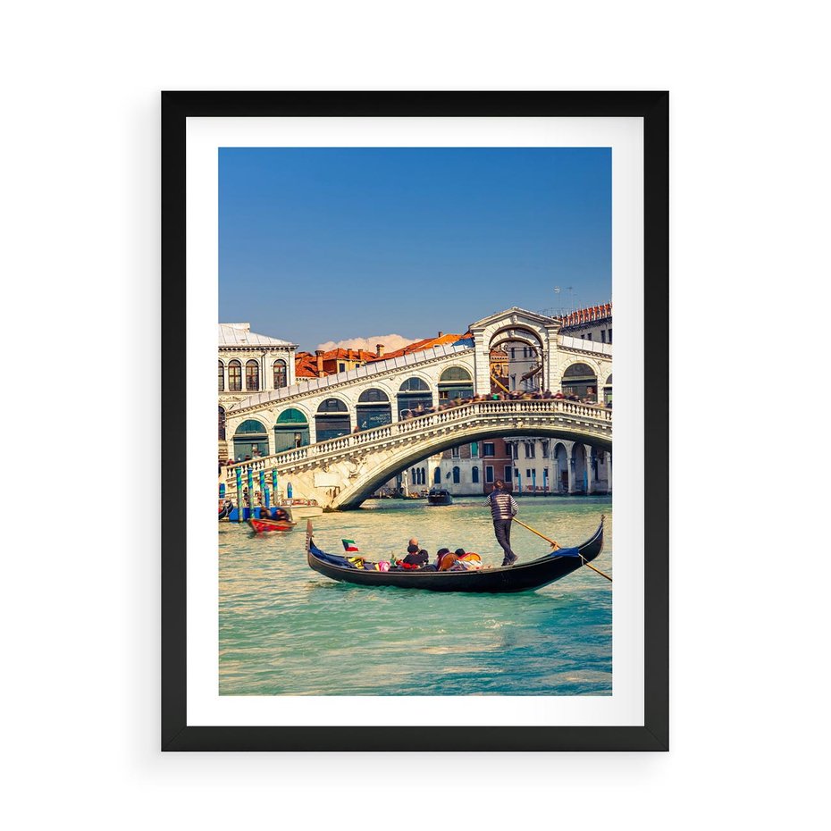 Plakat w ramie 50x70 - Romantyczna przejażdżka gondolą w Wenecji - Wenecja, gondola - rama czarna