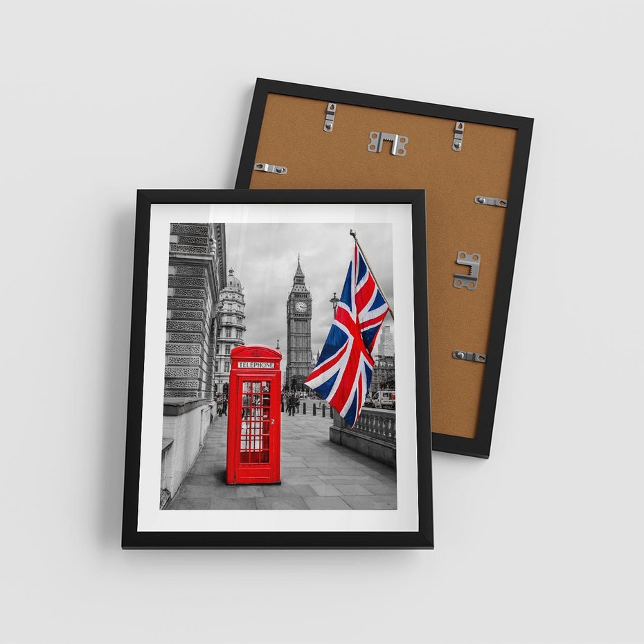 Plakat w ramie 40x50 - Londyńska Budka przy Big Benie - Londyn, budka - rama czarna