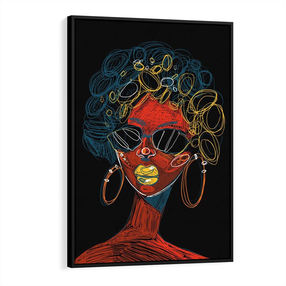 Obraz w ramie 70x100 - Kolorowe Wibracje Rzeczywistości - abstrakcyjny portret kobiety, twarz - rama czarna
