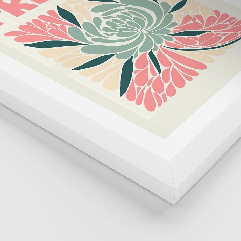 Plakat w ramie 40x50 - Rozbijające Barwy - abstrakcyjny pastelowy kwiat, wyrazista typografia - rama biała