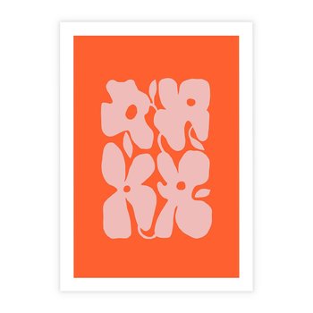 Plakat bez ramy 21x30 - Taniec Abstrakcji - kwiaty, energetyczne pomarańczowe tłó