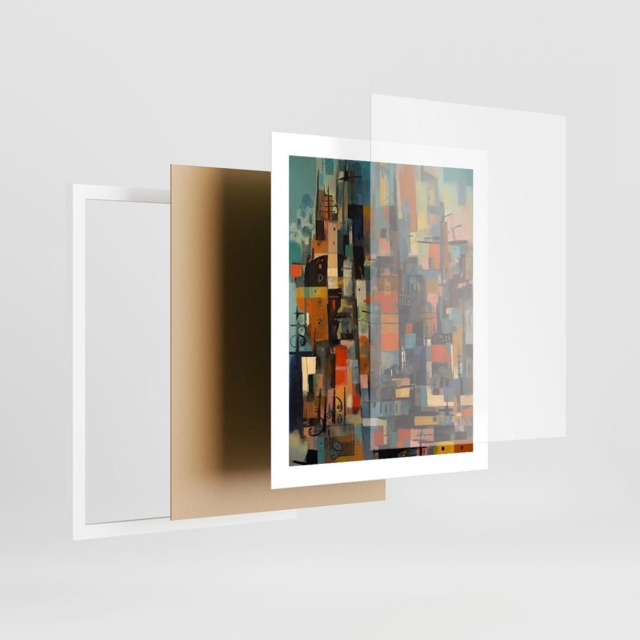 Plakat w ramie 40x50 - Zaklęte Odbicia Nienormalności - styl mid century, nowoczesna sztuka - rama biała