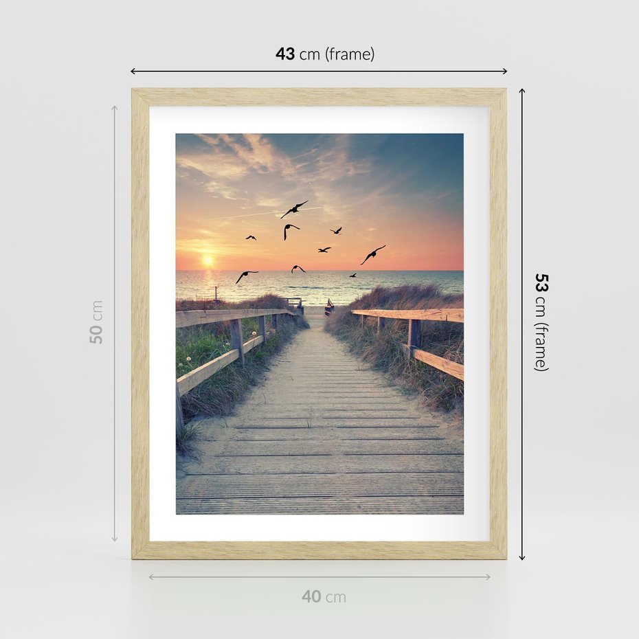 Plakat w ramie 40x50 - Sielanka nad brzegiem - plaża, pomost - rama drewno