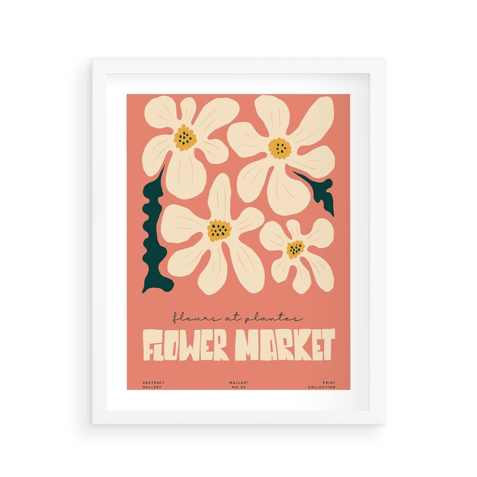 Plakat w ramie 40x50 - Szkicowane Kolorowe Uczucia - kwiatowa kompozycja, minimalizm - rama biała