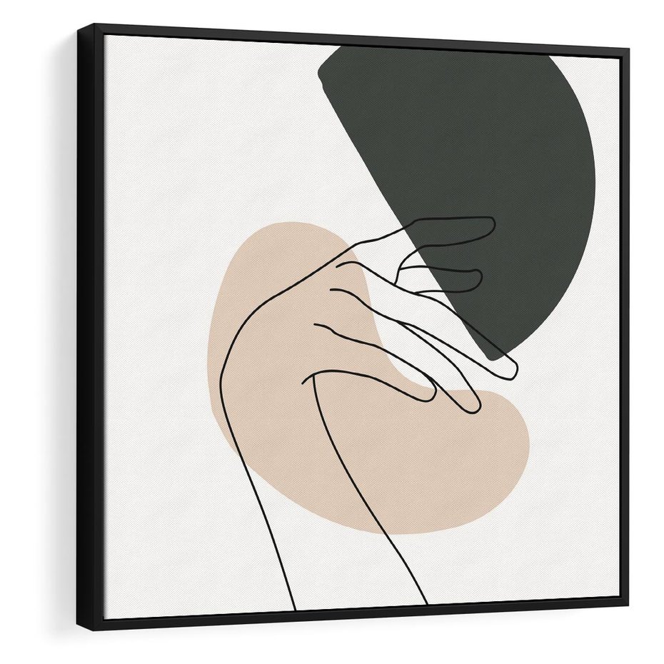 Obraz w ramie 50x50 - Przenikające Kształty - szkic jedną linią, one line - rama czarna