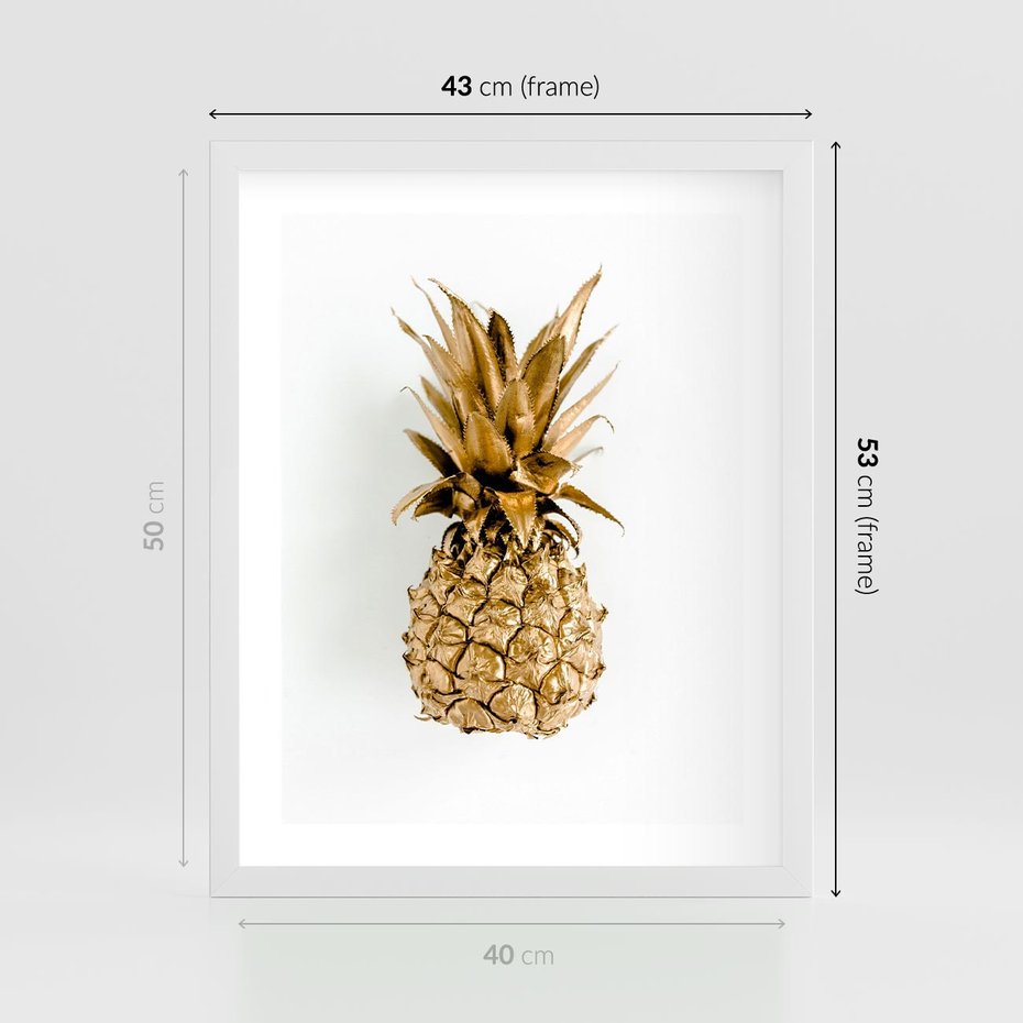 Plakat w ramie 40x50 - Ekskluzywny Akcent - złoty, ananas - rama biała