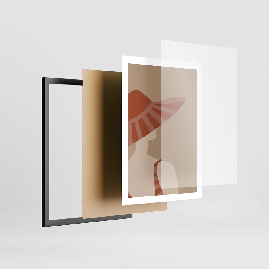 Plakat w ramie 50x70 - Kobiecy Portret - plakat retro, kobieta w kapeluszu - rama czarna