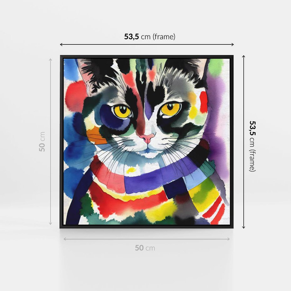 Obraz w ramie 50x50 - Koci Przyjaciel - abstrakcyjny obraz, akwarela - rama czarna