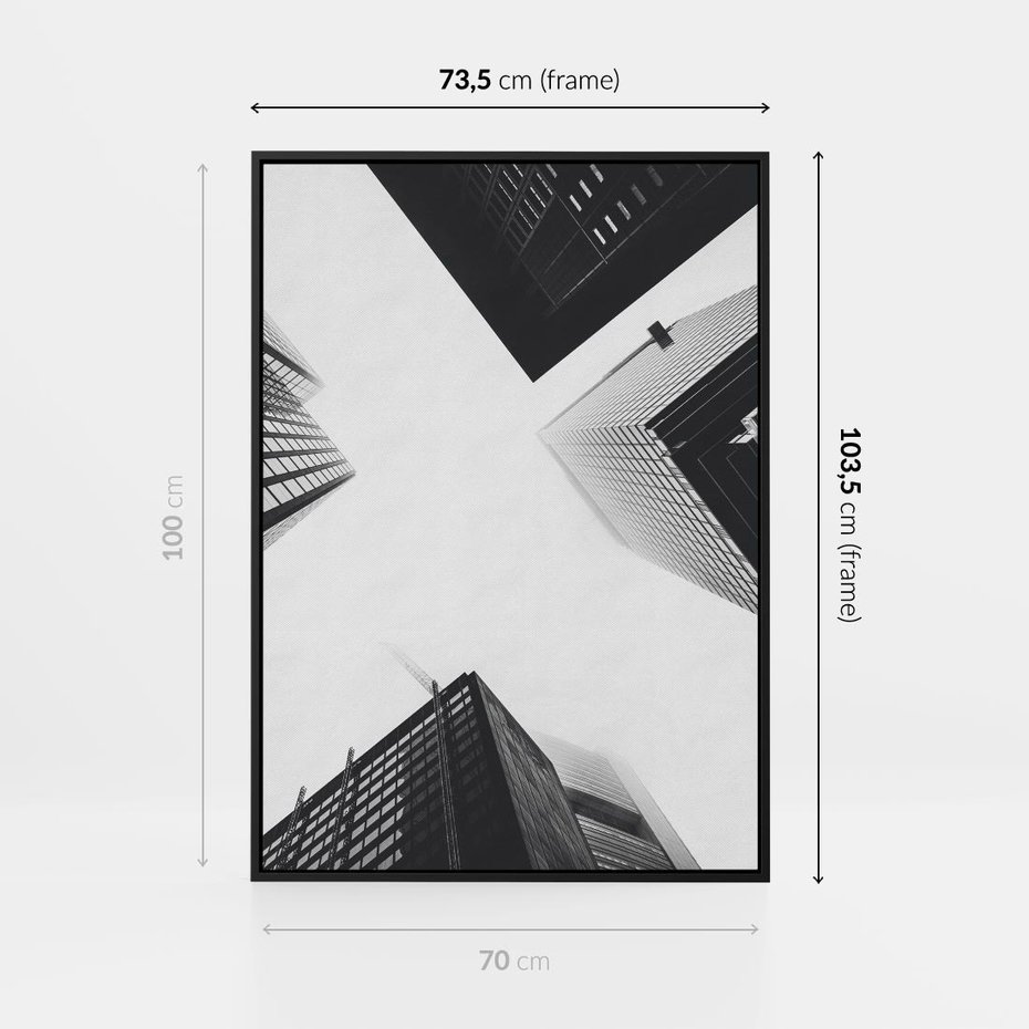 Obraz w ramie 70x100 - Nowoczesna Dynamika - perspektywa, wieżowce - rama czarna