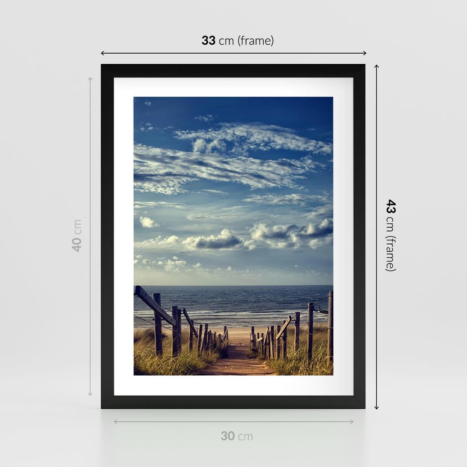 Plakat w ramie 30x40 - Plaża i morze - plaża, morze - rama czarna