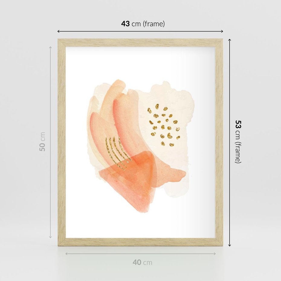 Plakat w ramie 40x50 - Rozkwitające Odbicia Form - abstrakcyjne akwarelowe plamy, minimalizm - rama drewno
