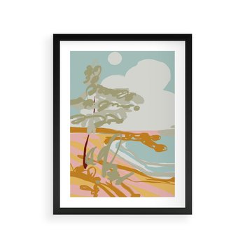 Plakat w ramie 50x70 - Spokojny Wiatr - pastelowy krajobraz, nowoczesny plakat - rama czarna