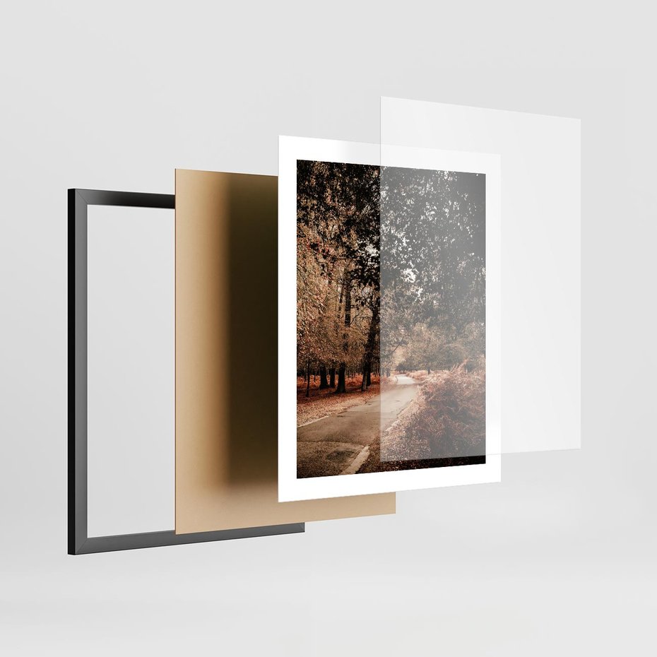 Plakat w ramie 40x50 - Magia Jesieni: Pejzaż Parku w Odcieniach Żółci - jesień, park - rama czarna
