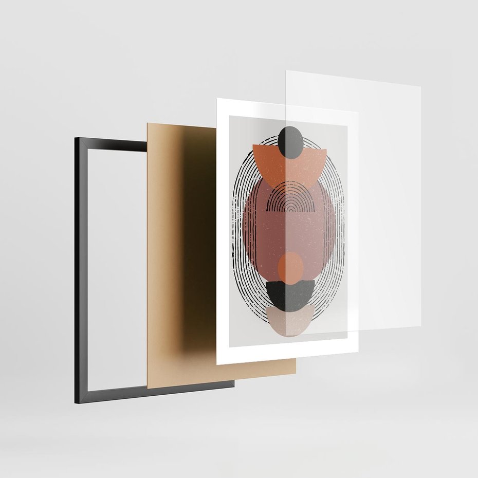 Plakat w ramie 30x40 - Abstrakcja w Odcieniach Brązu i Beżu - geometria, abstrakcyjna grafika - rama czarna