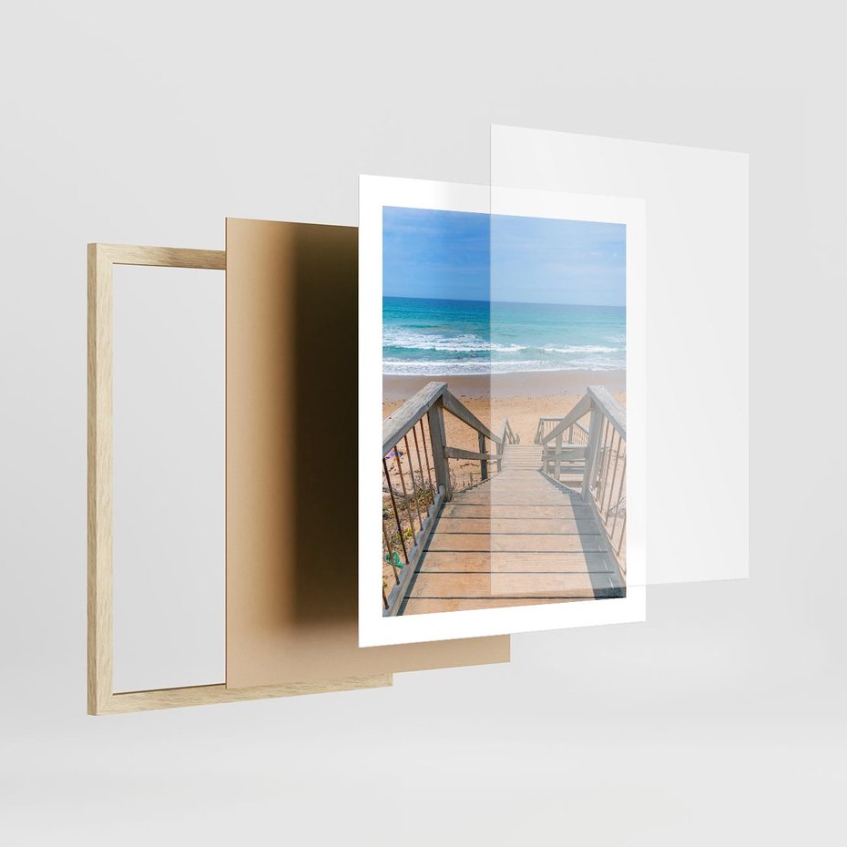 Plakat w ramie 40x50 - Pomost ku Morzu - pomost na plaży, morze - rama drewno